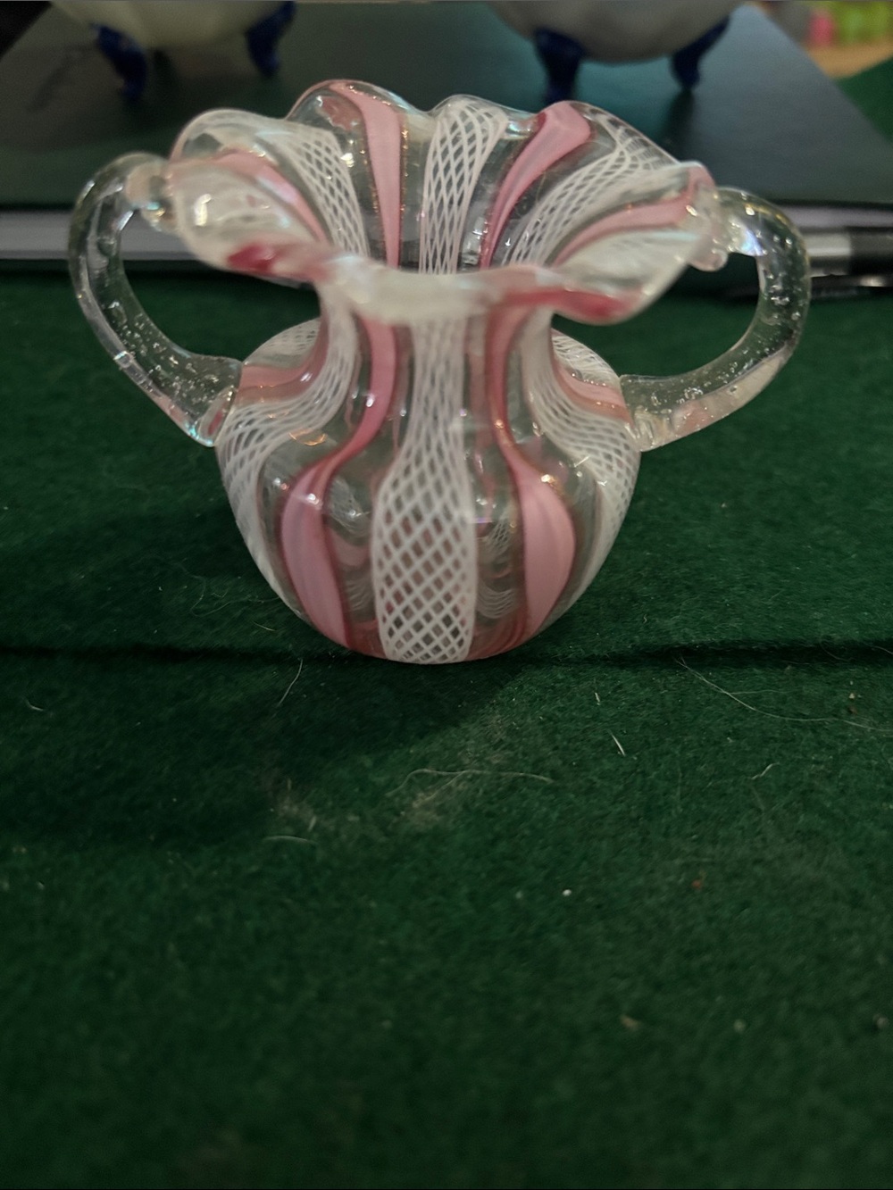 Vintage Murano StyleGlass Pink and White Decorative Vase - Handblown Home Accent